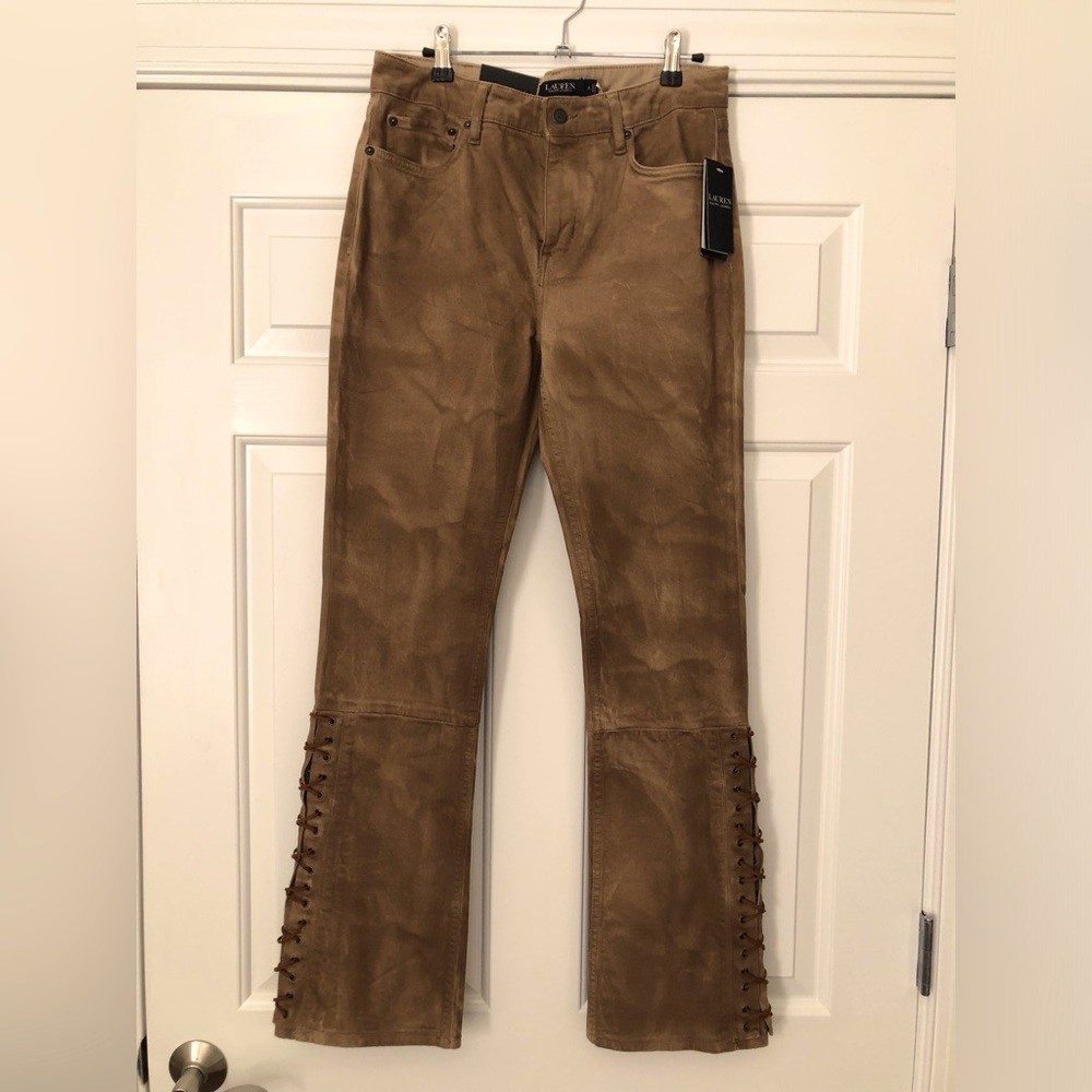 Ralph Lauren Suede Look Denim Jeans With Lacing At Lower Leg